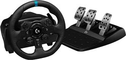 Logitech G923 Racing Wheel and Pedals, TRUEFORCE Feedback, Responsive Driving Design, Dual Clutch Launch Control, Genuine Leather, for PS5, PS4, PC, Mac - Black - UAE Version
